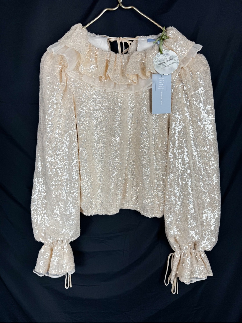 Antonio Melani Nicola Bathie Sequin Feather Trim Maxi Skirt Set Champagne - Picture 2 of 16